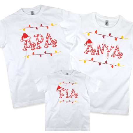 Karácsonyi cukorkás anya, apa, lánya fia - 3db családi póló szett