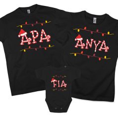   Karácsonyi cukorkás anya, apa, lánya fia - 3db családi póló szett