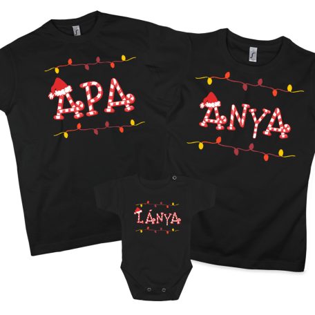 Karácsonyi cukorkás anya, apa, lánya fia - 3db családi póló szett