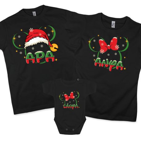 Karácsonyi mickey anya, apa, lánya fia - 3db családi póló szett