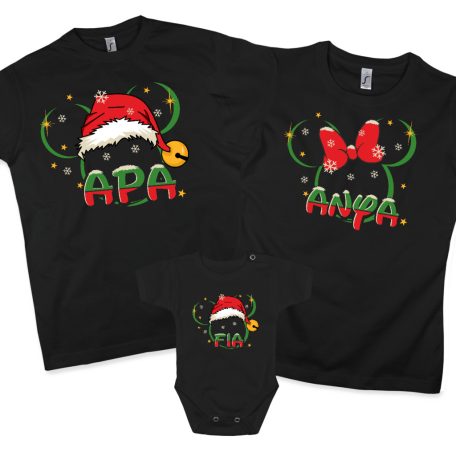 Karácsonyi mickey anya, apa, lánya fia - 3db családi póló szett