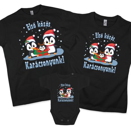 Első közös karácsonyuk PINGVIN - 3db családi póló szett