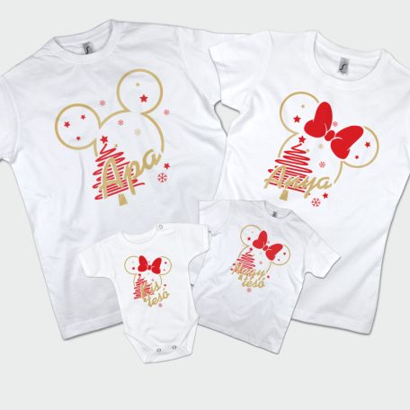 Mickey karácsony anya, apa, kistesó és nagytesó családi póló szett