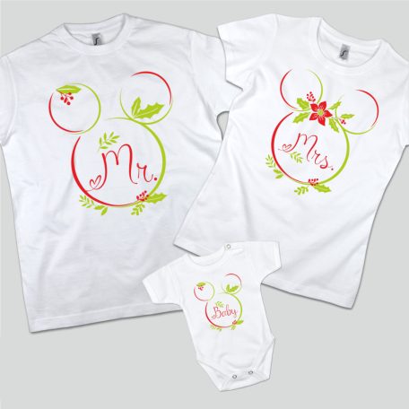 Mickey Mr. Mrs. Baby családi póló szett 3db (Fiú)